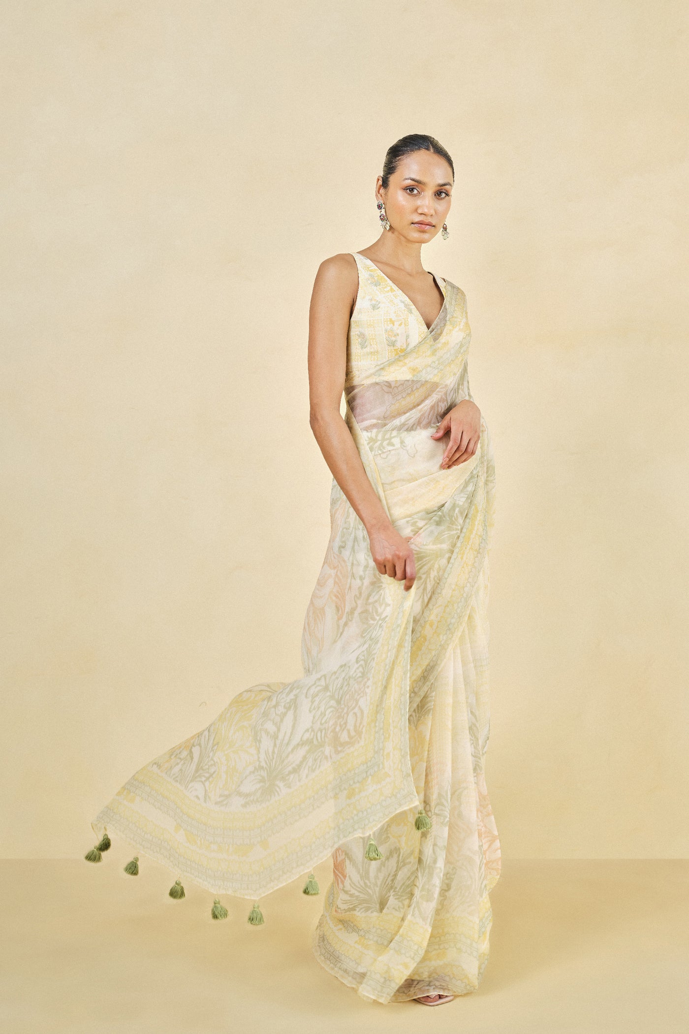 Anita Dongre Cerrado Lyocell Saree Yellow indian designer wear online shopping melange singapore