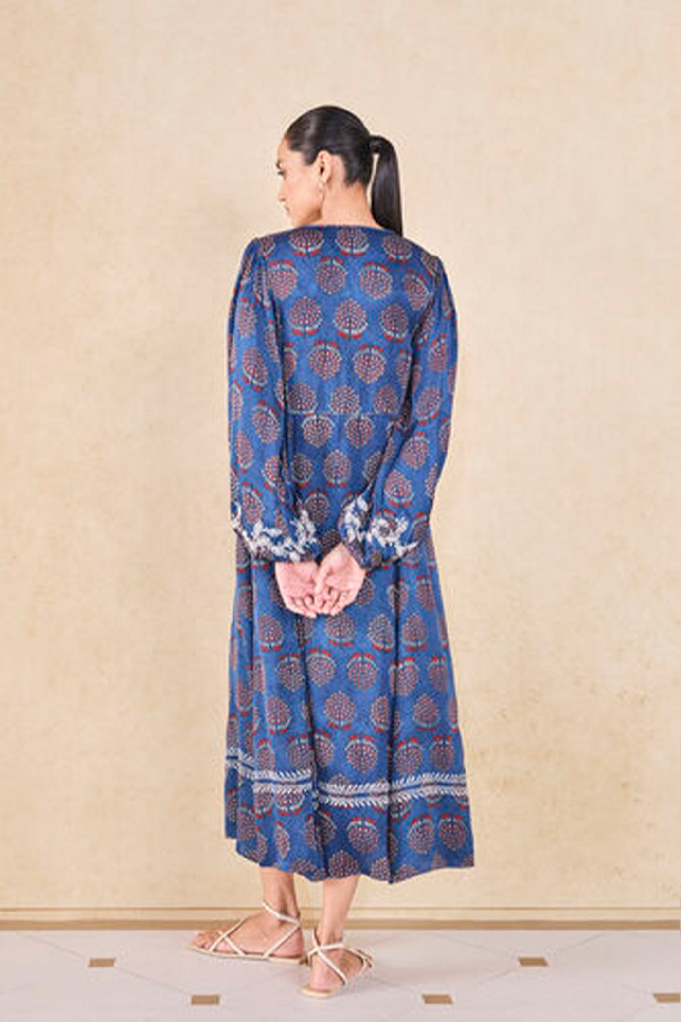 Anita Dongre Grassroot Aze Handcrafted Ajrakh A-Line Dress Blue indian designer wear online shopping melange singapore