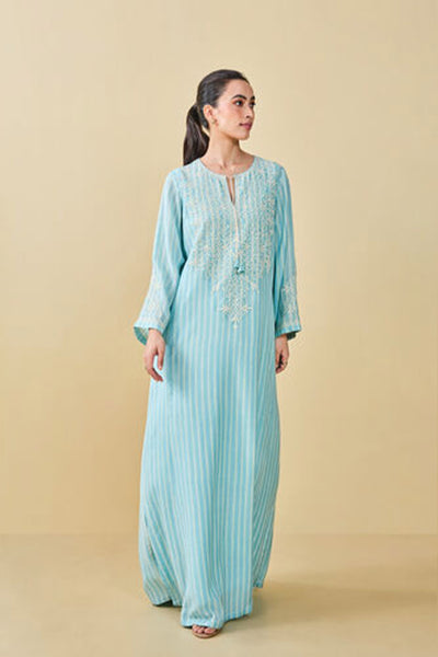 Anita Dongre Grassroot Berry Pluck Hand-block Printed Kaftan Blue indian designer wear online shopping melange singapore