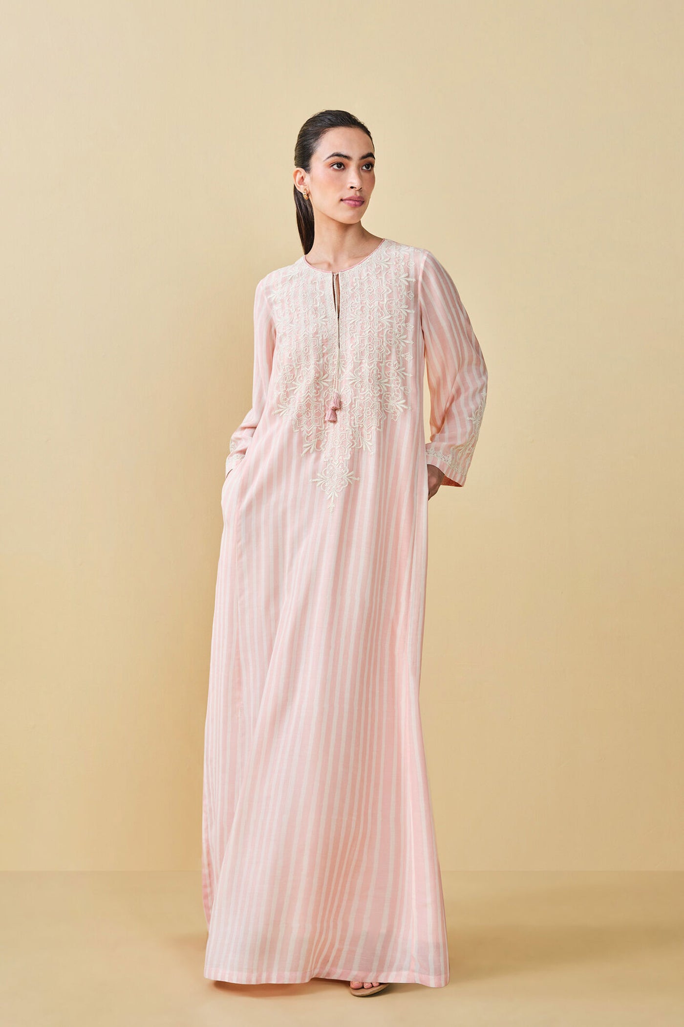 Anita Dongre Grassroot Berry Pluck Hand Block Printed Kaftan Blush indian designer wear online shopping melange singapore