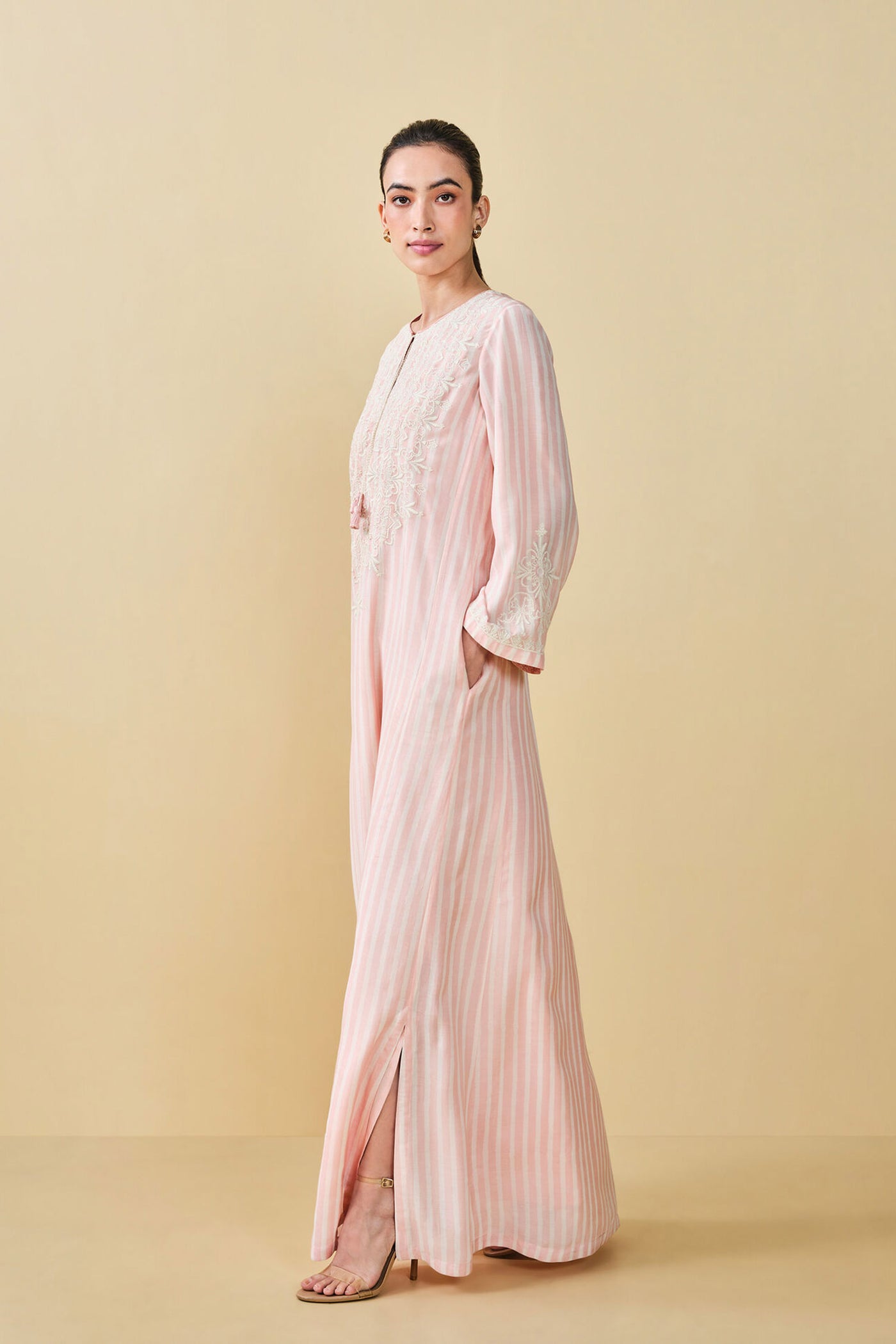 Anita Dongre Grassroot Berry Pluck Hand Block Printed Kaftan Blush indian designer wear online shopping melange singapore