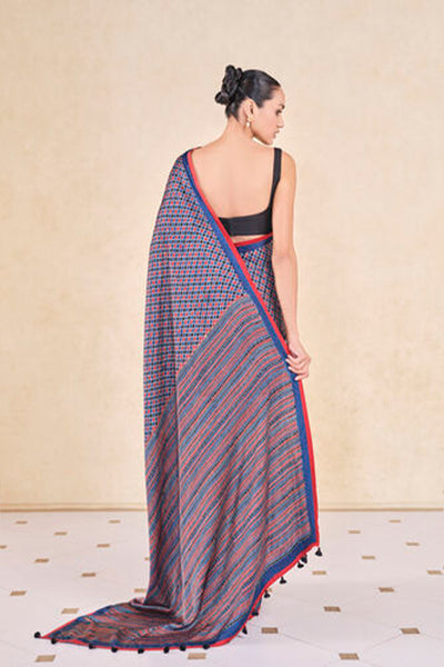 Anita Dongre Grassroot Briscoe Handcrafted Ajrakh Saree Indigo indian designer wear online shopping melange singapore