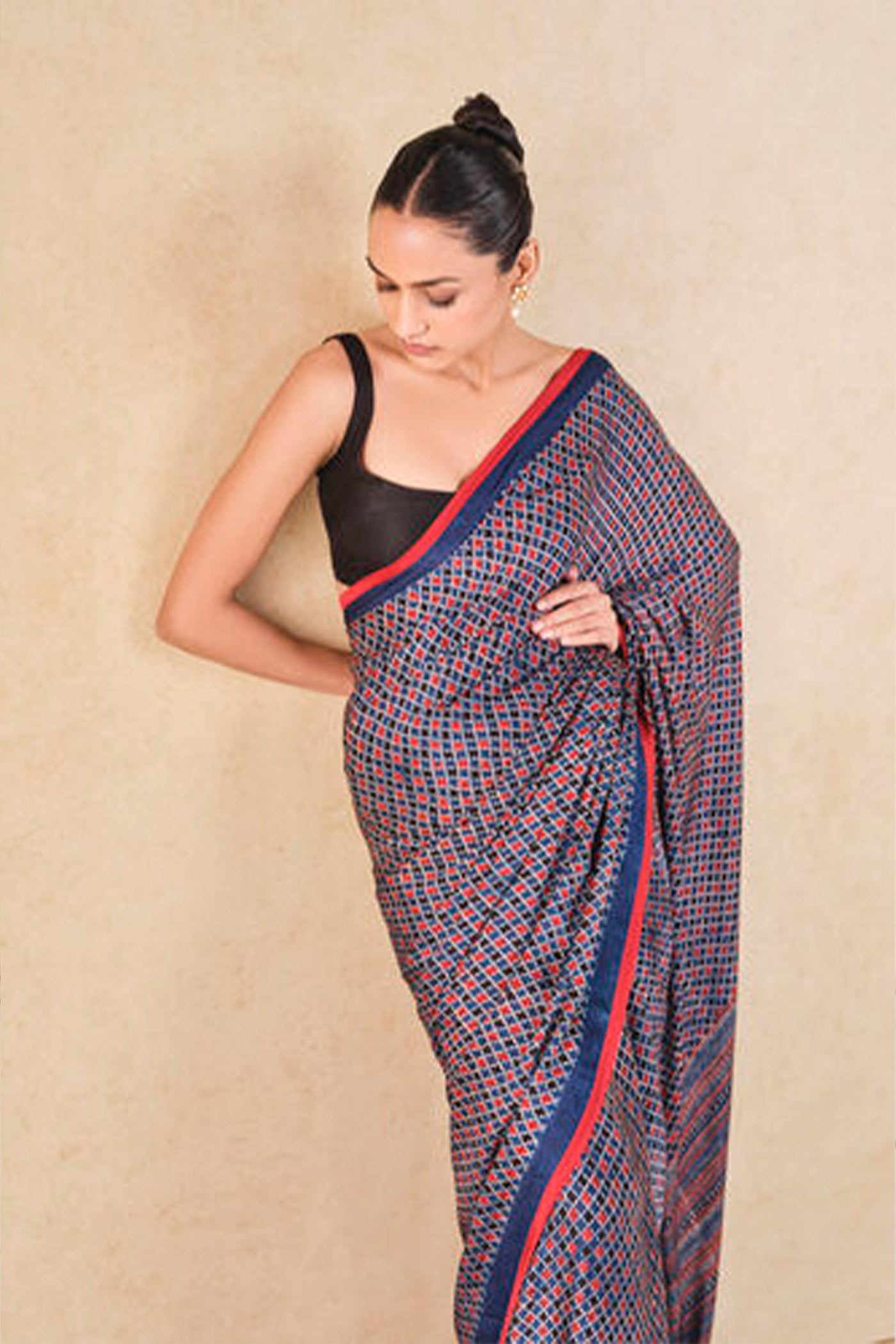 Anita Dongre Grassroot Briscoe Handcrafted Ajrakh Saree Indigo indian designer wear online shopping melange singapore