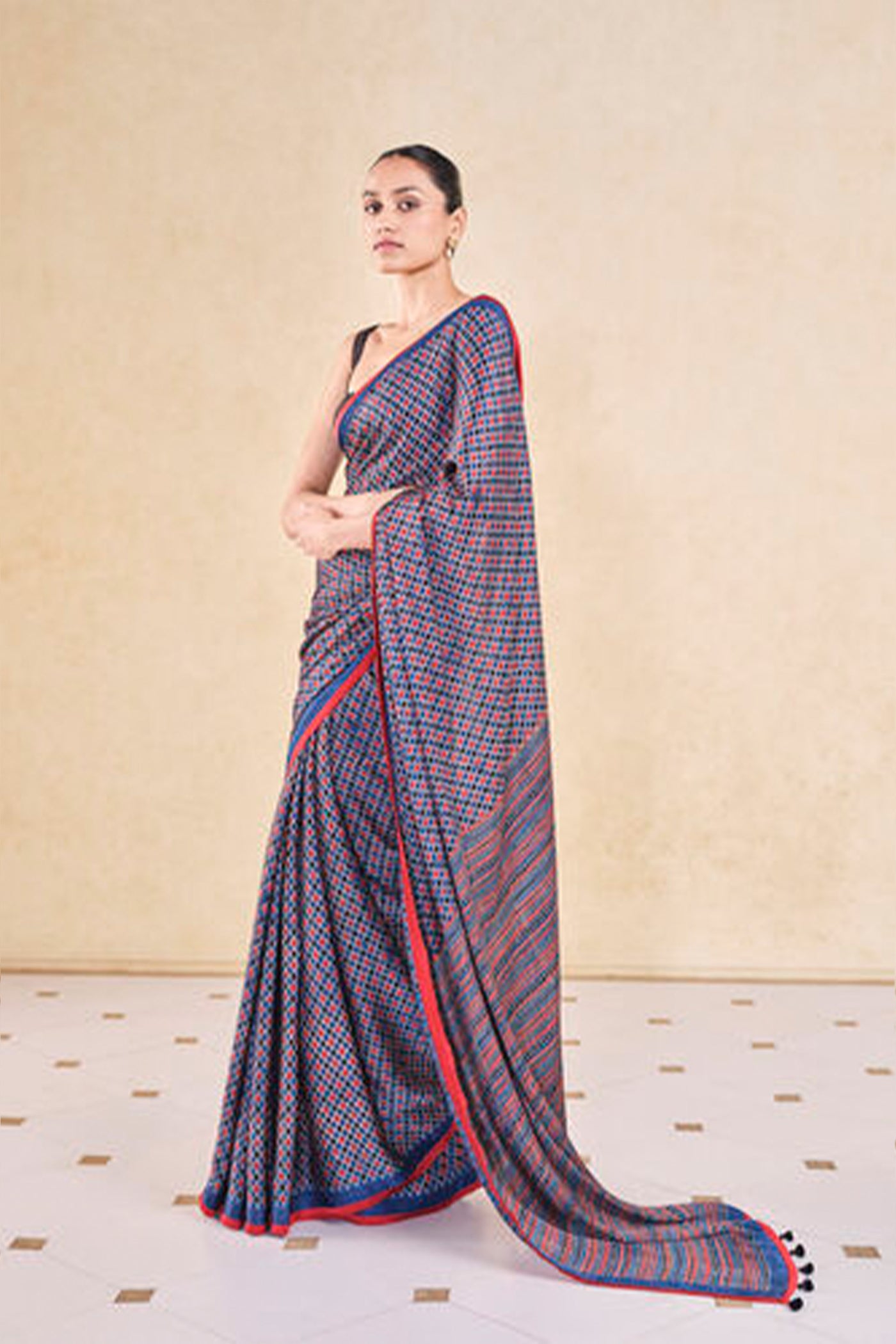 Anita Dongre Grassroot Briscoe Handcrafted Ajrakh Saree Indigo indian designer wear online shopping melange singapore