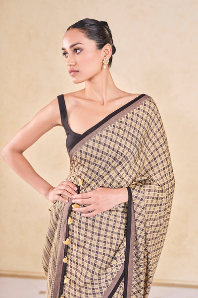 Anita Dongre Grassroot Briscoe Handcrafted Ajrakh Saree Mustard indian designer wear online shopping melange singapore
