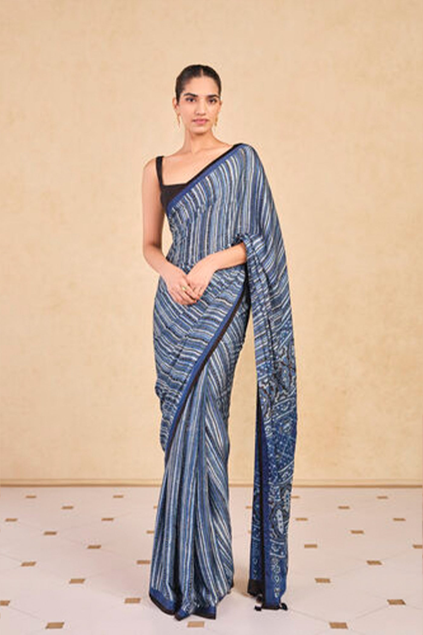 Anita Dongre Grassroot Buriti Printed Saree Blue indian designer wear online shopping melange singapore
