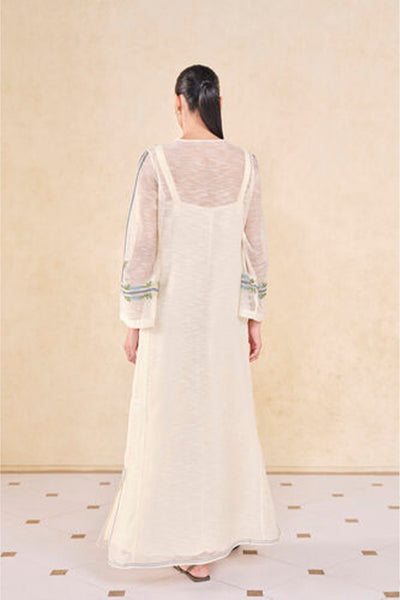 Anita Dongre Grassroot Ebonique Hand Embroidered Sewa Mul Kaftan Ivory indian designer wear online shopping melange singapore