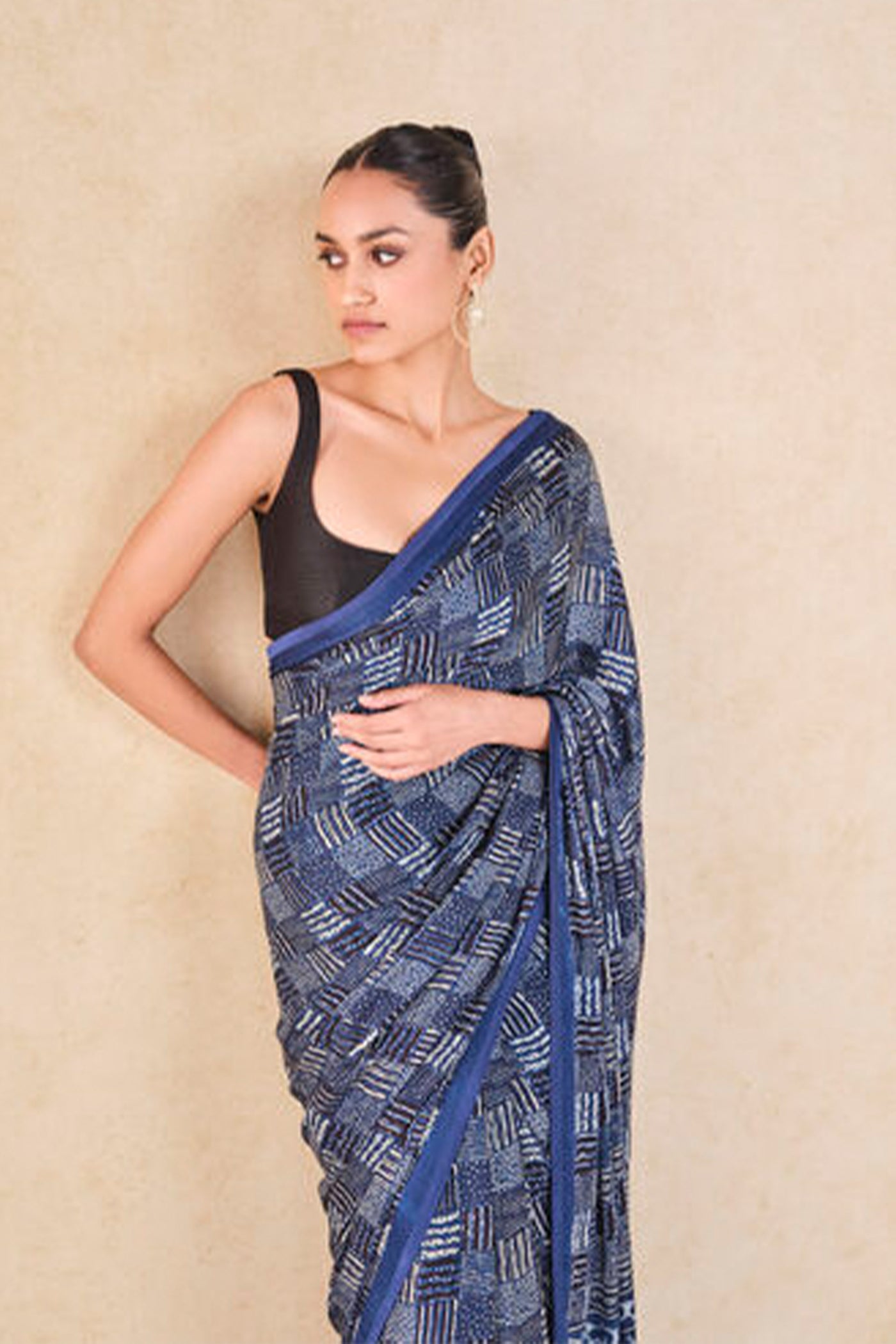 Anita Dongre Grassroot Junco Handcrafted Ajrakh Saree Blue indian designer wear online shopping melange singapore