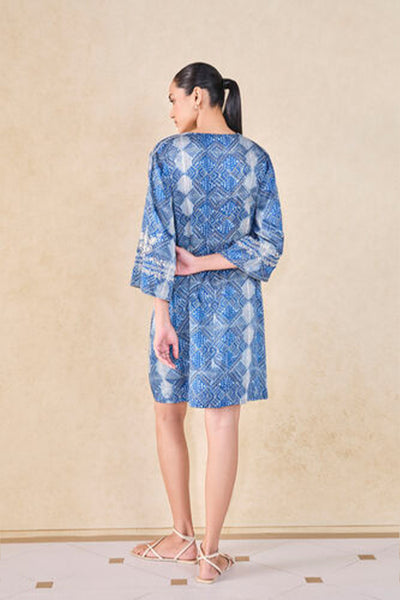 Anita Dongre Grassroot Landscape Handcrafted Dabu Dress Blue indian designer wear online shopping melange singapore