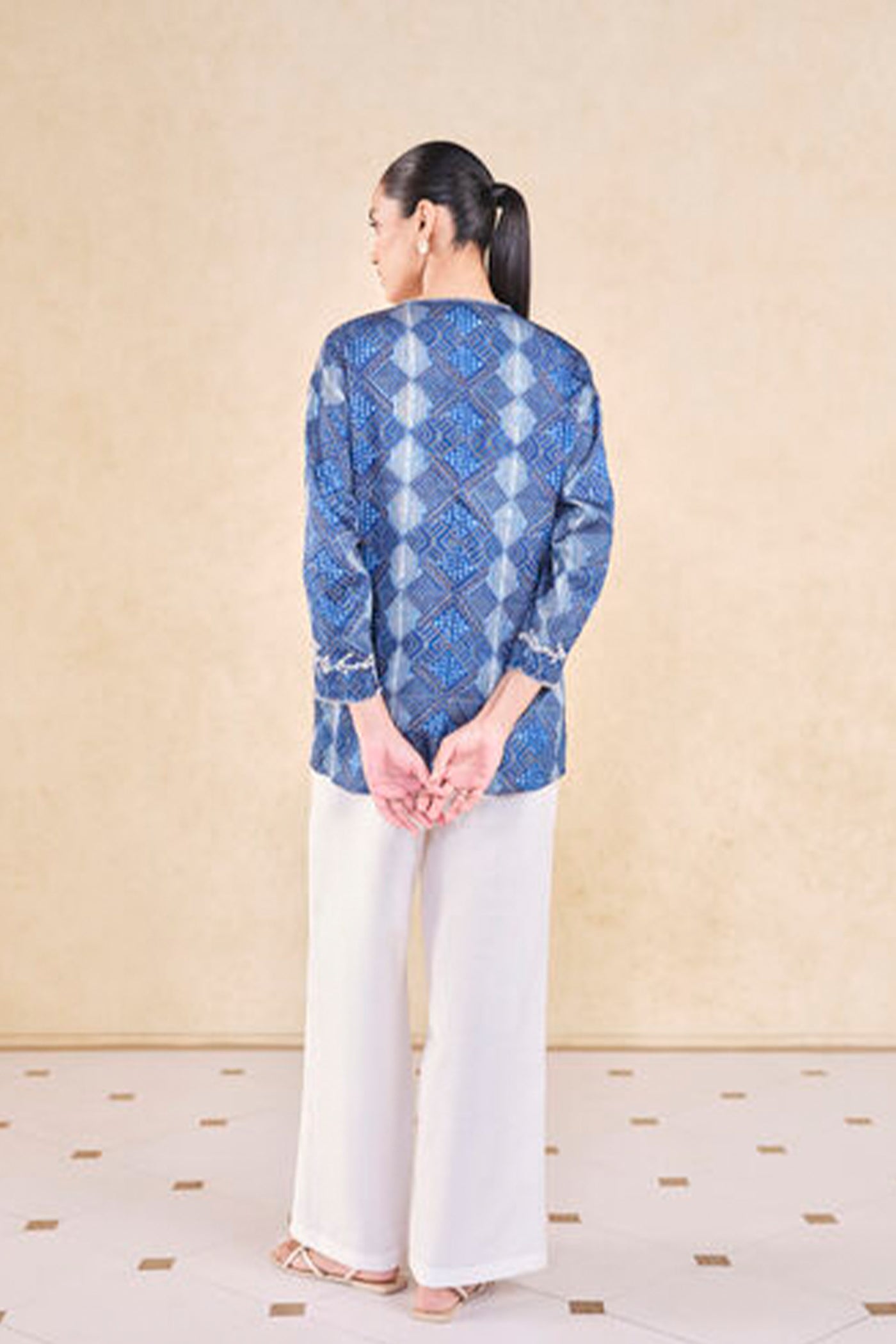 Anita Dongre Grassroot Landscape Handcrafted Dabu Top Blue indian designer wear online shopping melange singapore