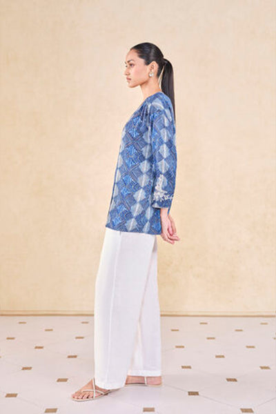 Anita Dongre Grassroot Landscape Handcrafted Dabu Top Blue indian designer wear online shopping melange singapore