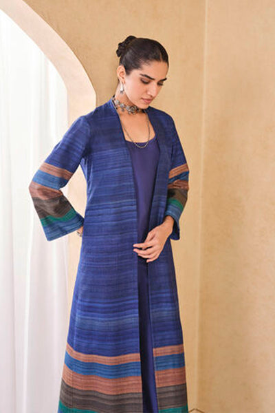 Anita Dongre Grassroot Rufaro Silk Jacket Set Blue indian designer wear online shopping melange singapore