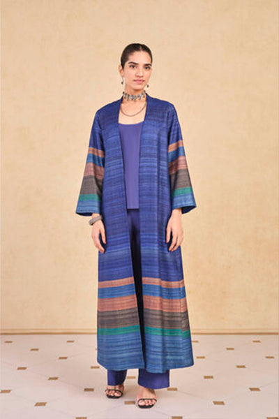 Anita Dongre Grassroot Rufaro Silk Jacket Set Blue indian designer wear online shopping melange singapore