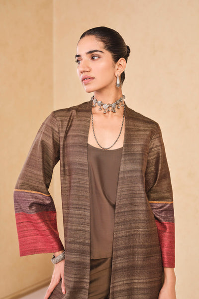 Anita Dongre Grassroot Rufaro Silk Jacket Set Brown indian designer wear online shopping melange singapore