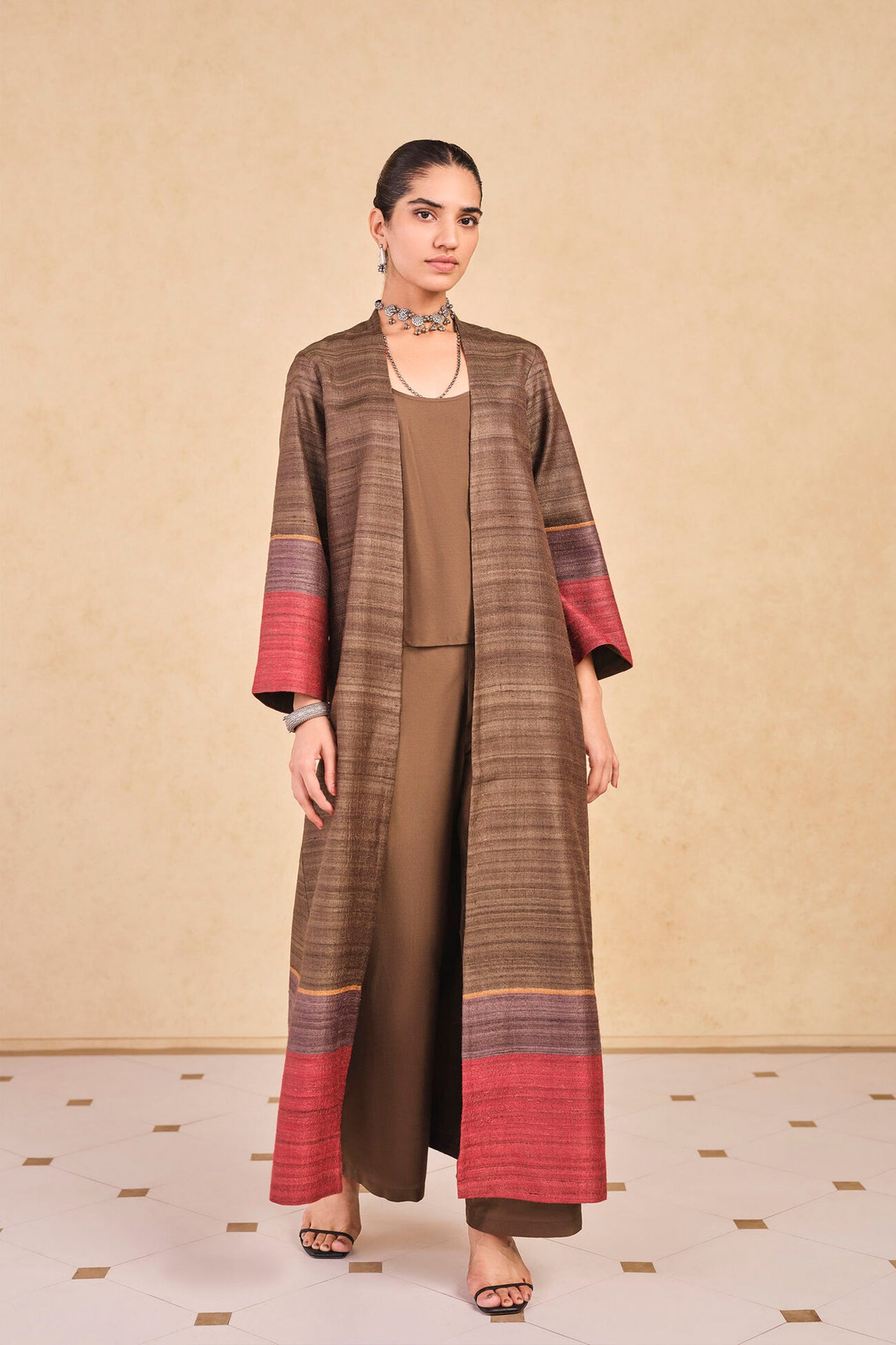 Anita Dongre Grassroot Rufaro Silk Jacket Set Brown indian designer wear online shopping melange singapore