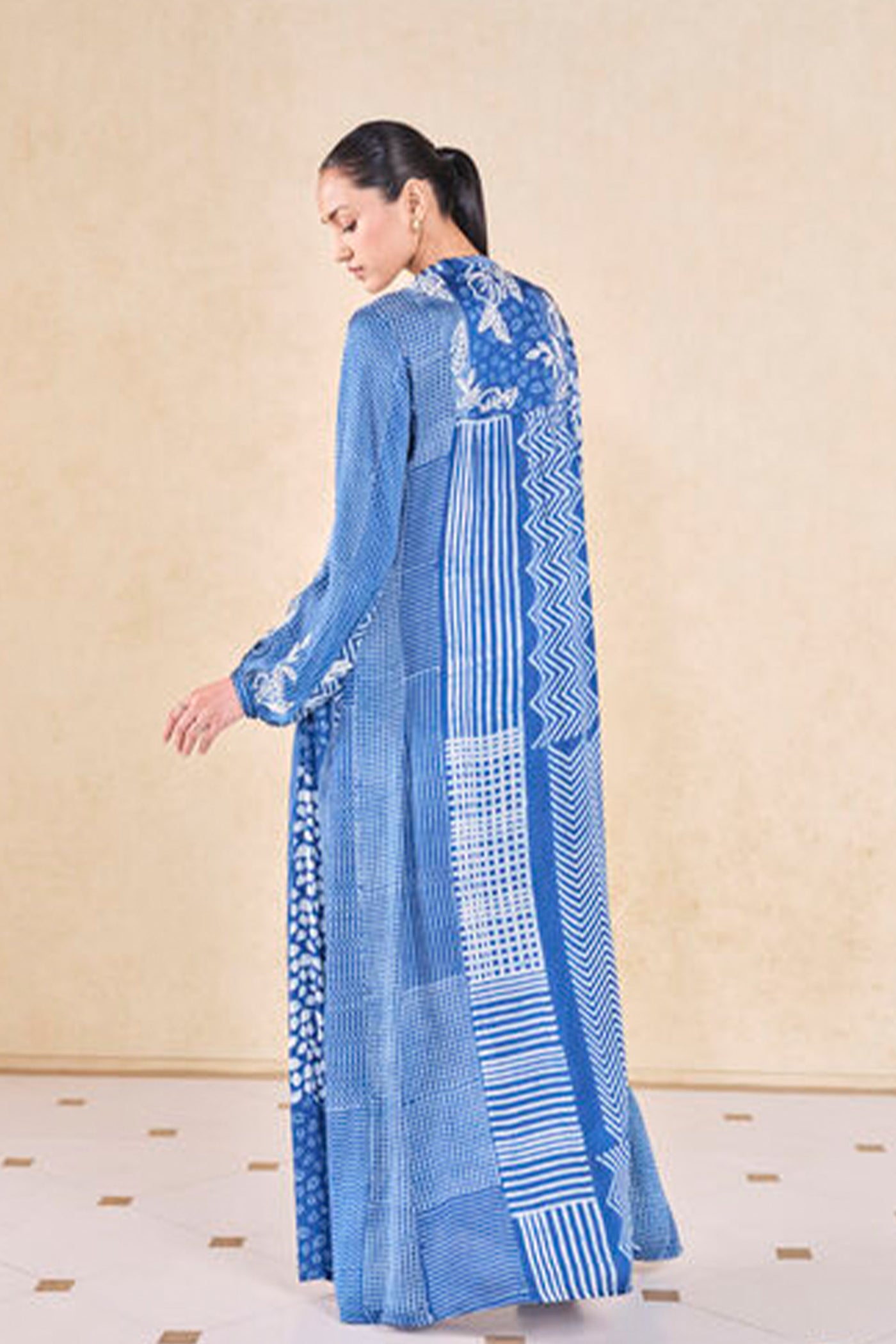 Anita Dongre Grassroot Talivere Handcrafted Dabu Kaftan Blue indian designer wear online shopping melange singapore