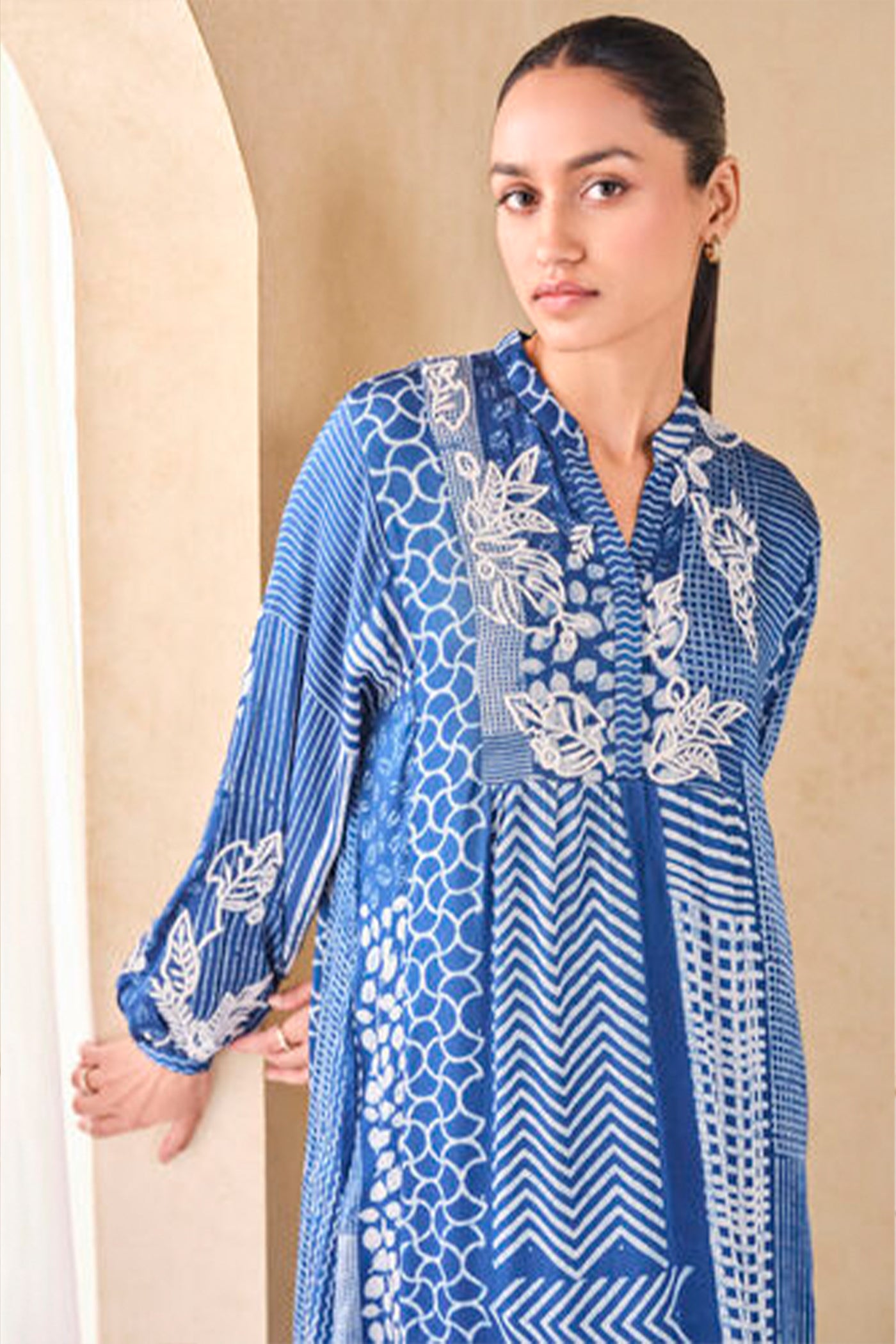 Anita Dongre Grassroot Talivere Handcrafted Dabu Kaftan Blue indian designer wear online shopping melange singapore