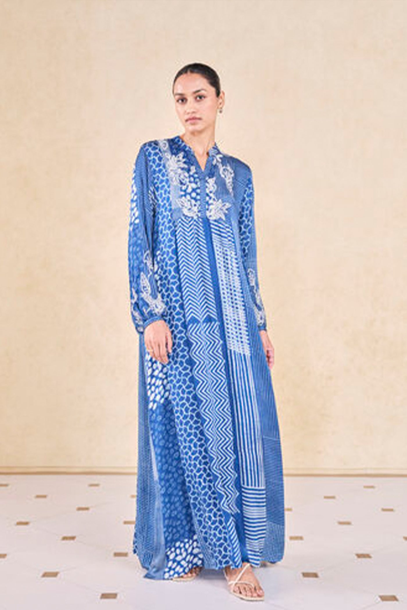 Anita Dongre Grassroot Talivere Handcrafted Dabu Kaftan Blue indian designer wear online shopping melange singapore