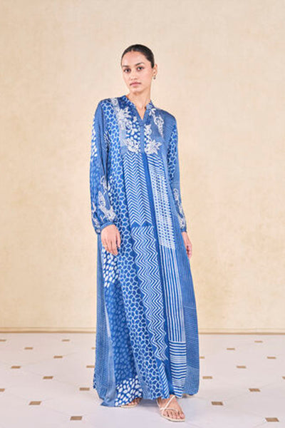 Anita Dongre Grassroot Talivere Handcrafted Dabu Kaftan Blue indian designer wear online shopping melange singapore