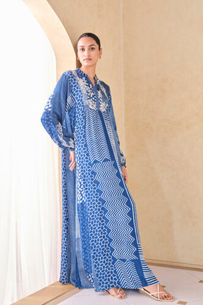 Anita Dongre Grassroot Talivere Handcrafted Dabu Kaftan Blue indian designer wear online shopping melange singapore