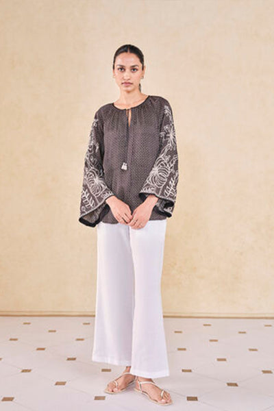 Anita Dongre Grassroot Terrain Handcrafted Ajrakh Top Black indian designer wear online shopping melange singapore