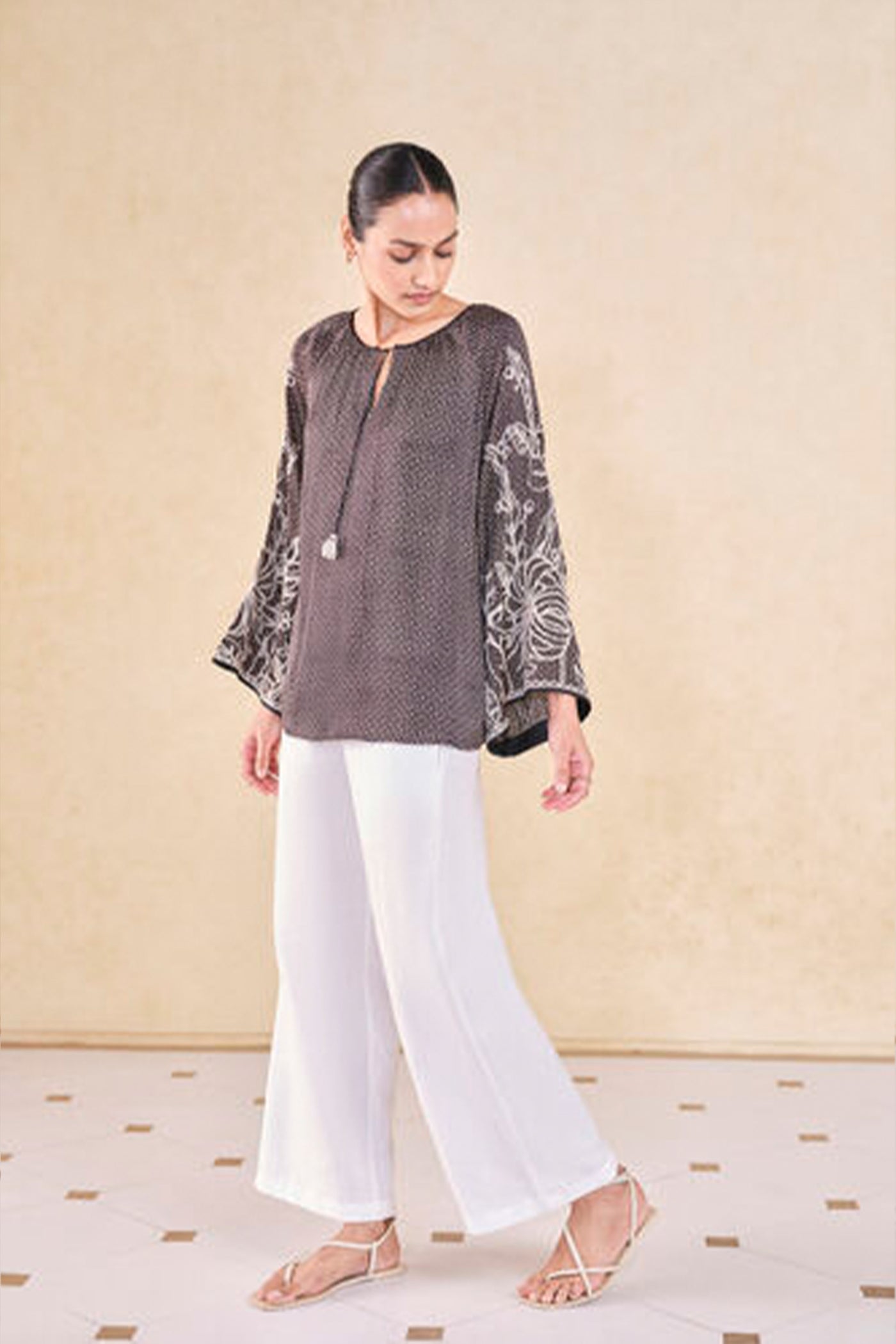 Anita Dongre Grassroot Terrain Handcrafted Ajrakh Top Black indian designer wear online shopping melange singapore