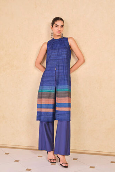 Anita Dongre Grassroot Zella Silk Co-ord Blue indian designer wear online shopping melange singapore