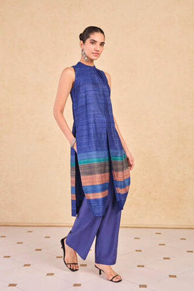 Anita Dongre Grassroot Zella Silk Co-ord Blue indian designer wear online shopping melange singapore