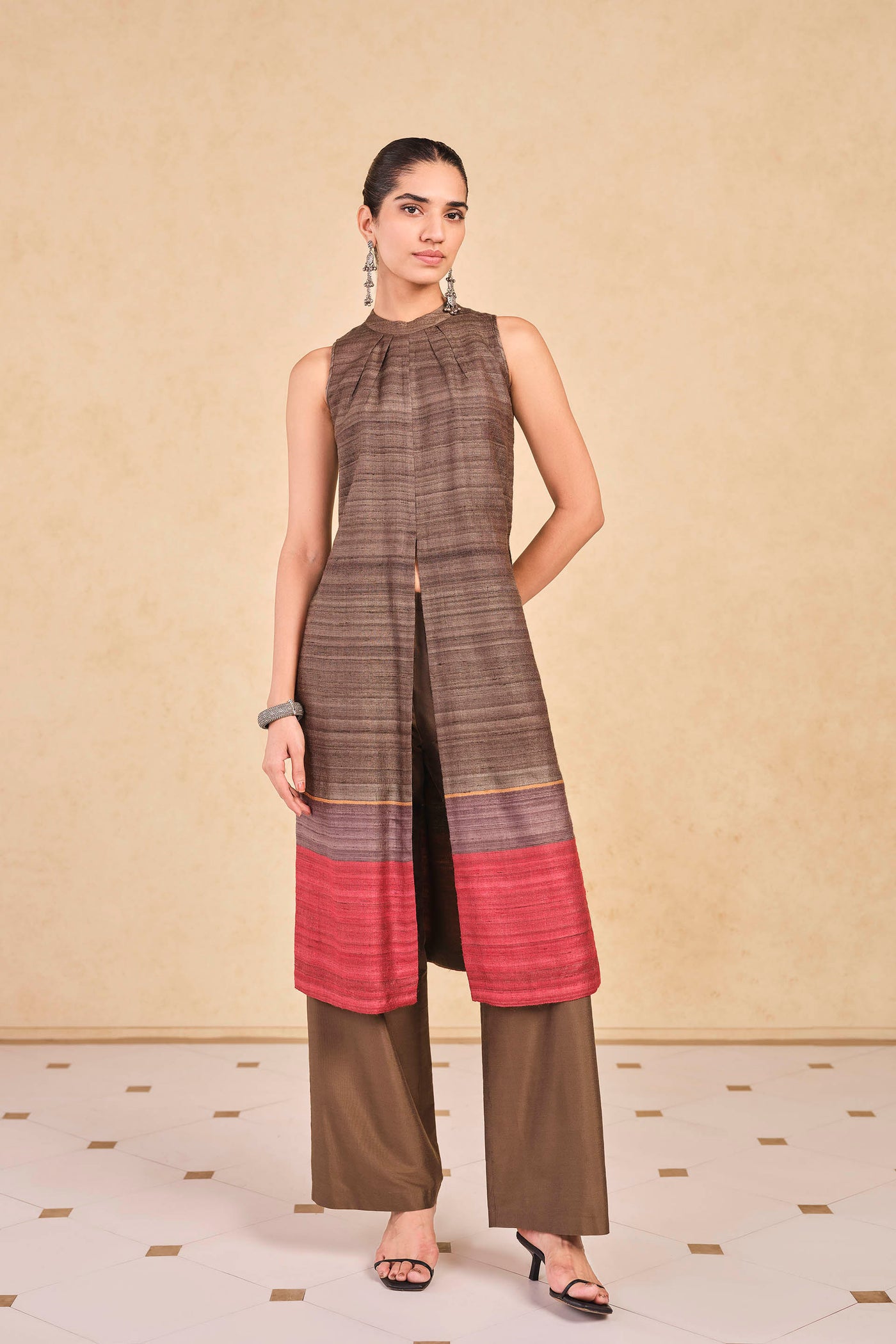 Anita Dongre Grassroot Zella Silk Co-ord Brown indian designer wear online shopping melange singapore