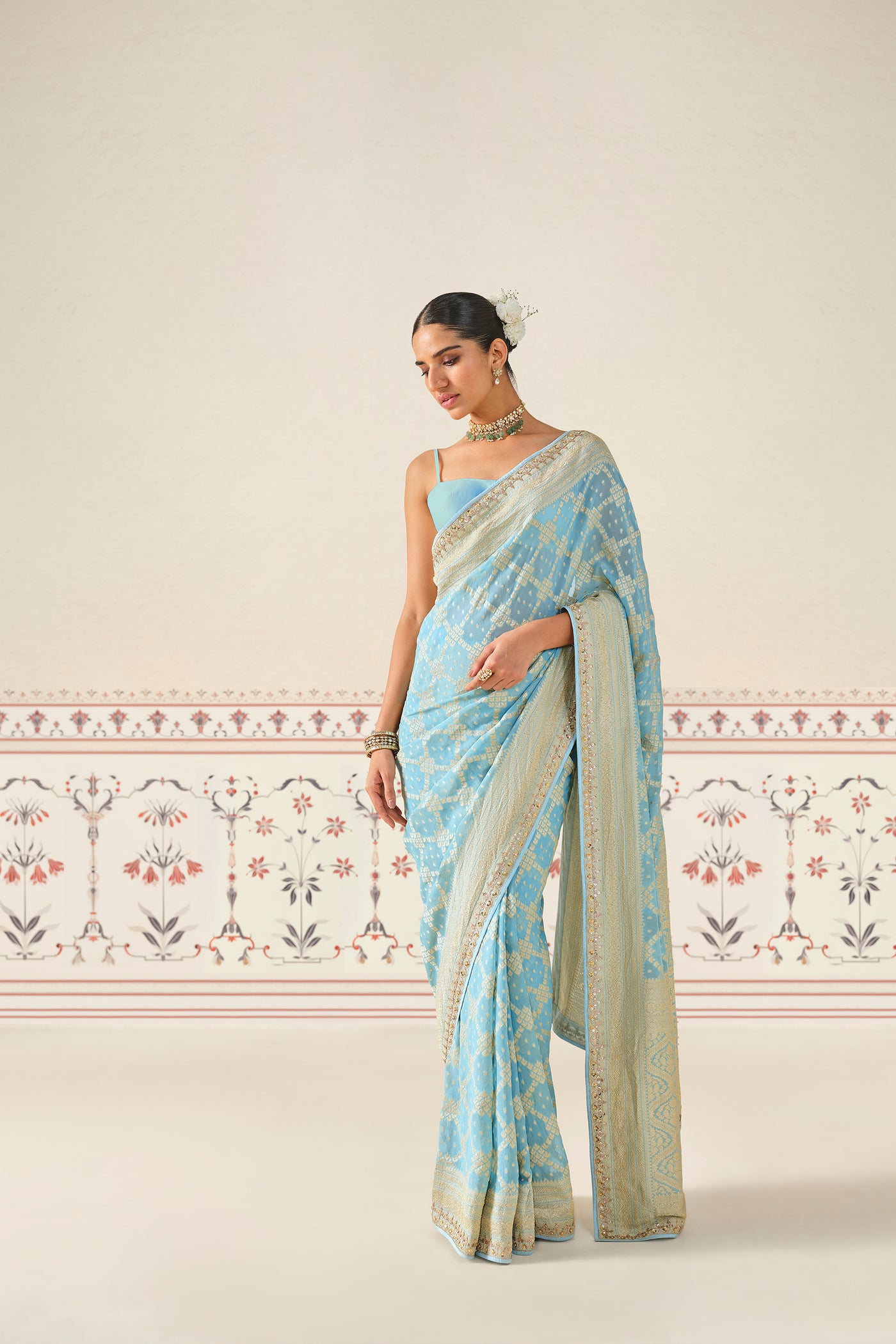 Anita Dongre Gul Handwoven Benarasi Gota Patti Silk Saree indian designer wear online shopping melange singapore