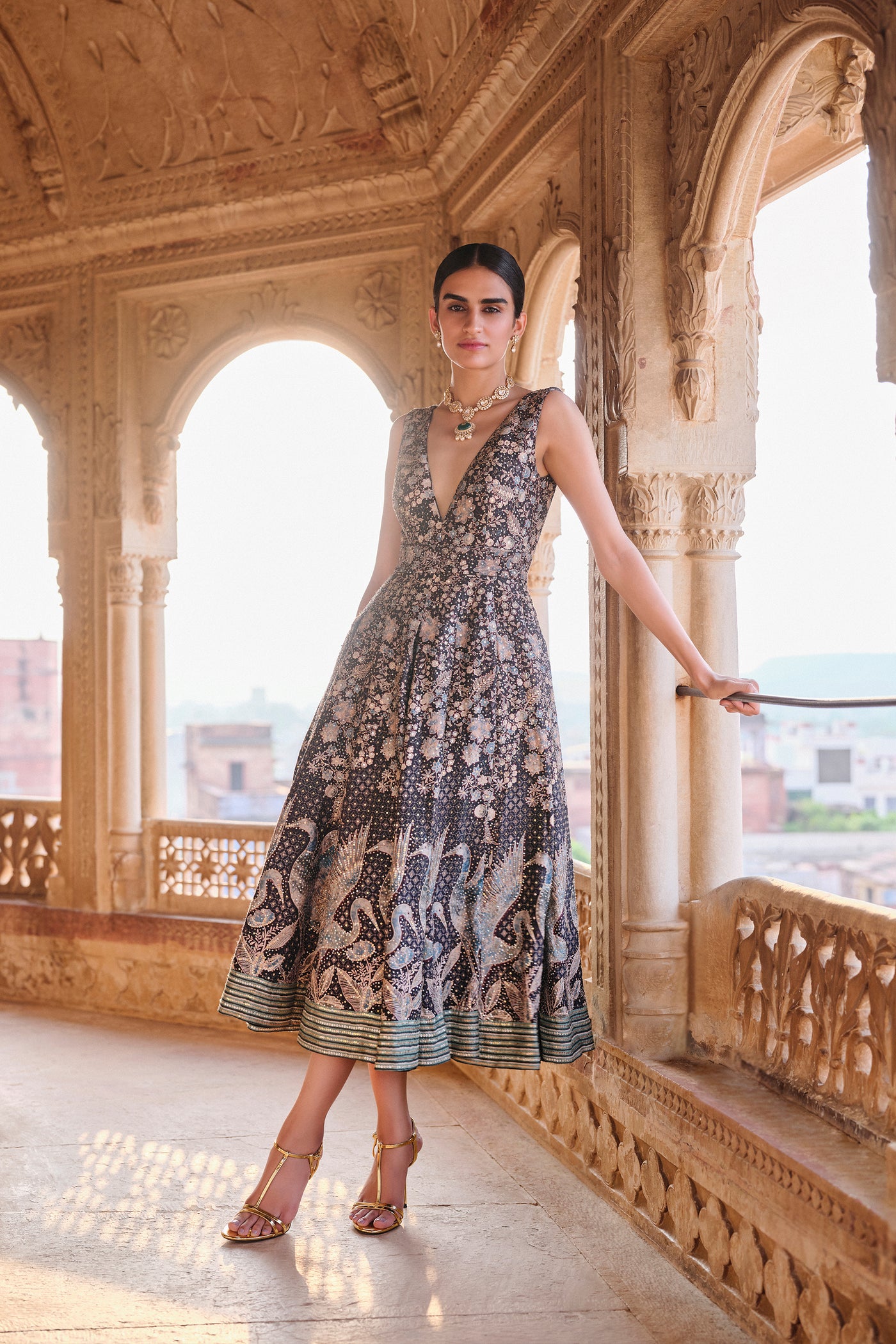 Anita Dongre Izar Printed Sequin Dress indian designer wear online shopping melange singapore