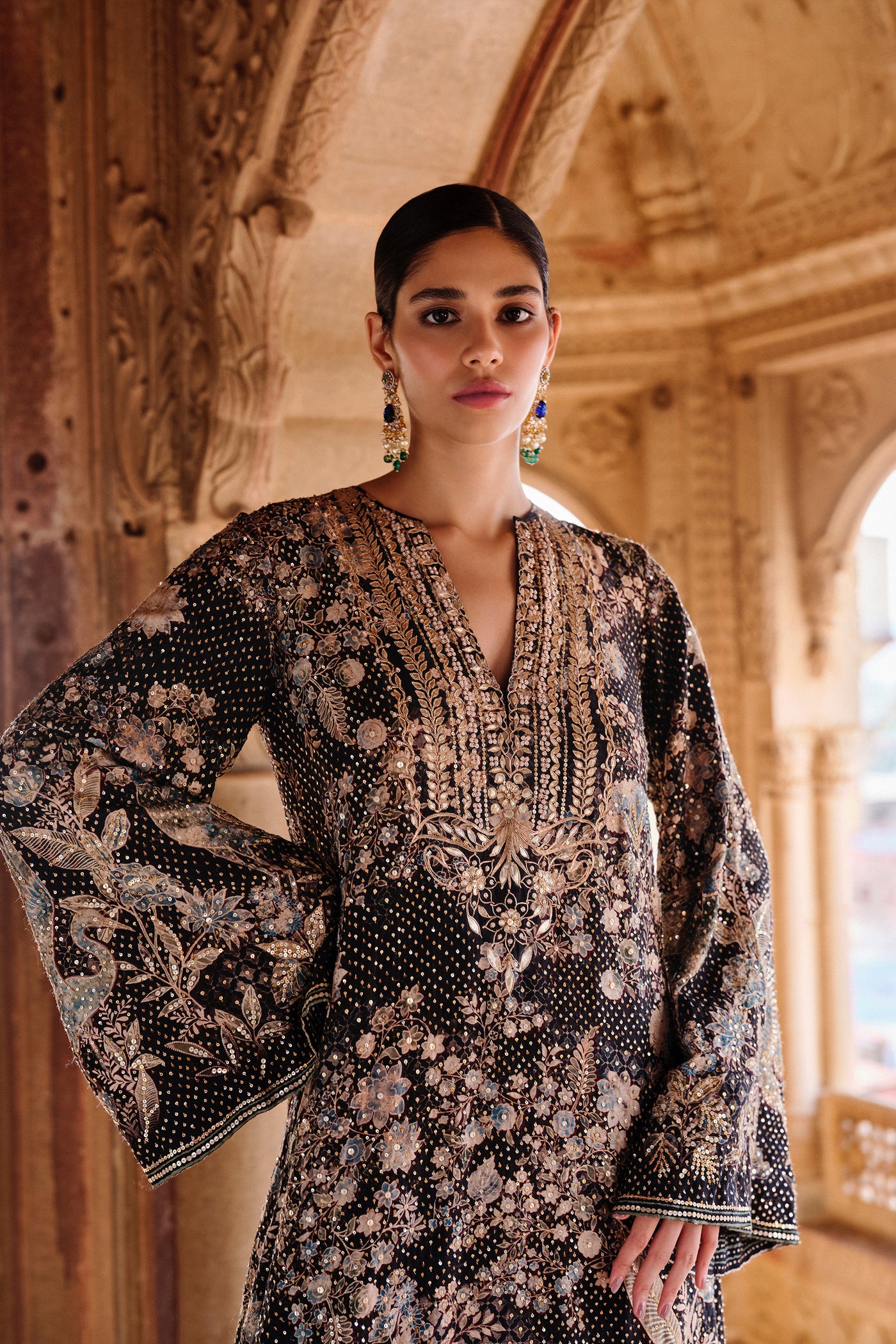 Anita Dongre Izar Printed Sequin Kaftan indian designer wear online shopping melange singapore
