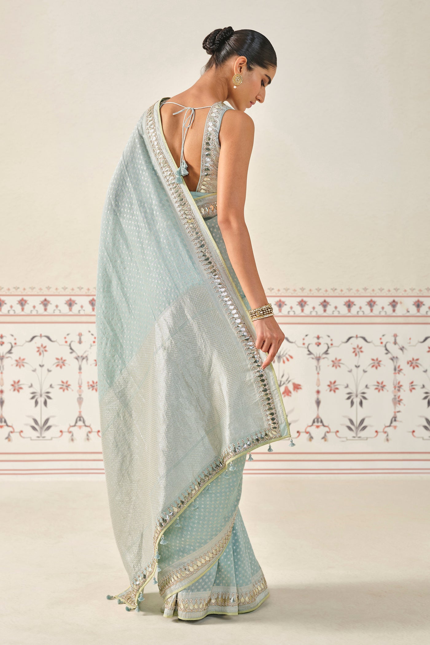 Anita Dongre Jayalekha Embroidered Linen Saree indian designer wear online shopping melange singapore
