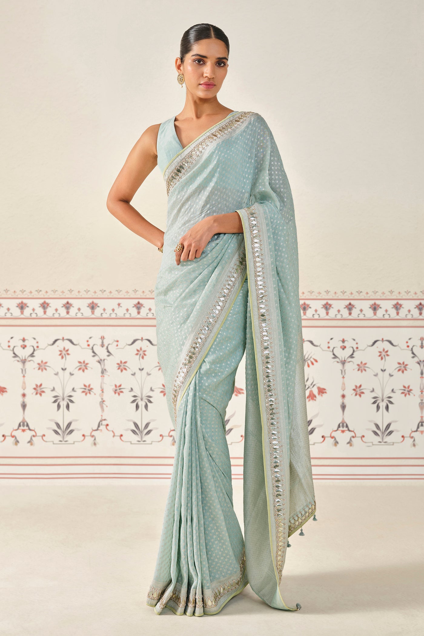 Anita Dongre Jayalekha Embroidered Linen Saree indian designer wear online shopping melange singapore
