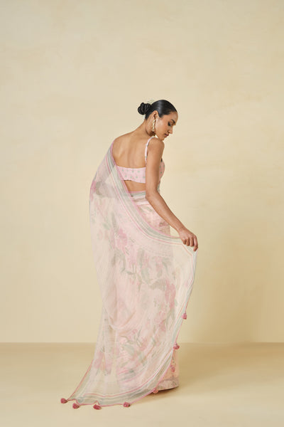 Anita Dongre Maritza Printed Chiffon Saree Blush indian designer wear online shopping melange singapore