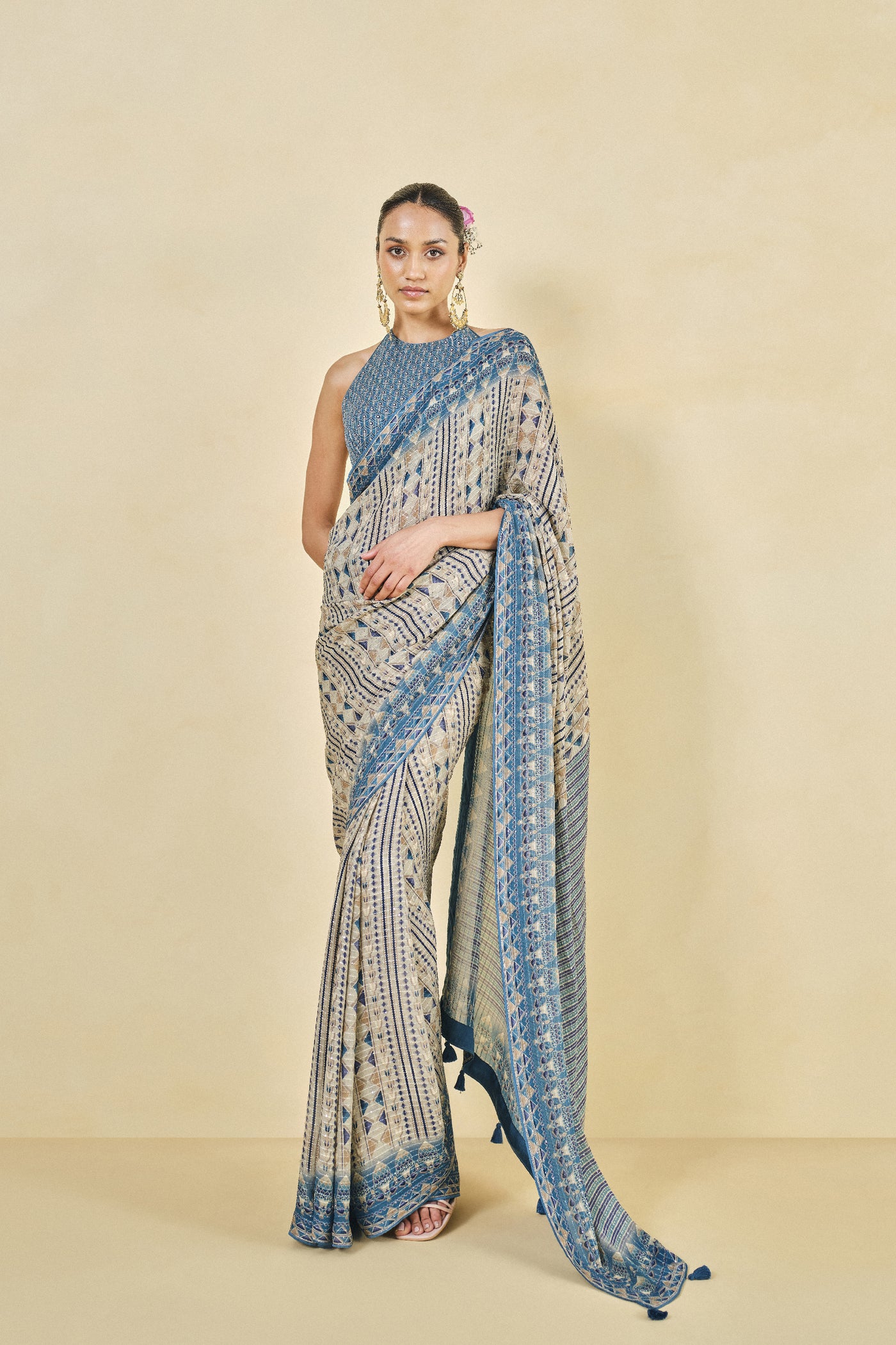 Anita Dongre Masara Georgette Saree Beige indian designer wear online shopping melange singapore