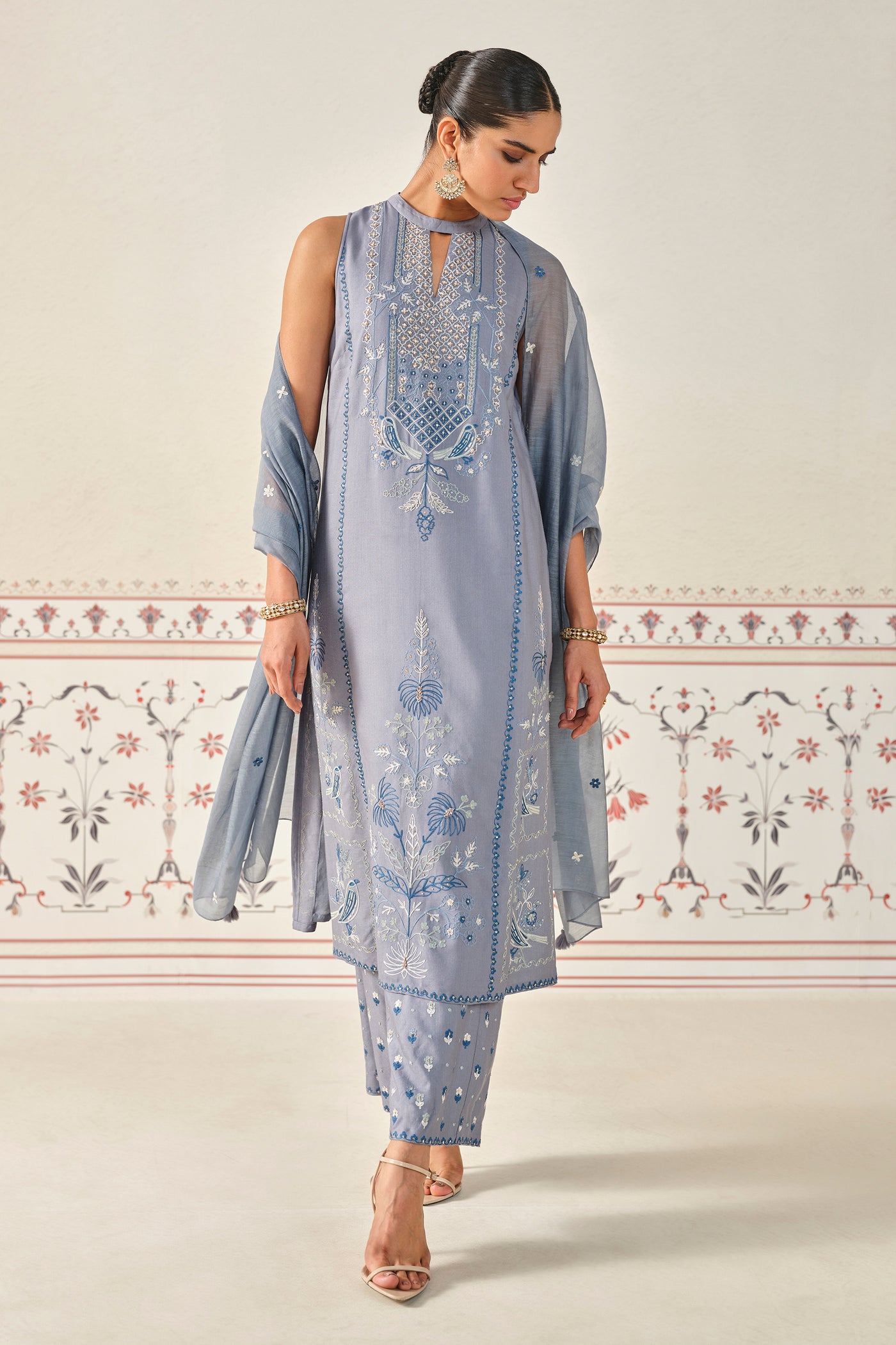 Anita Dongre Mayukhi Kantha Silk Suit Set indian designer wear online shopping melange singapore