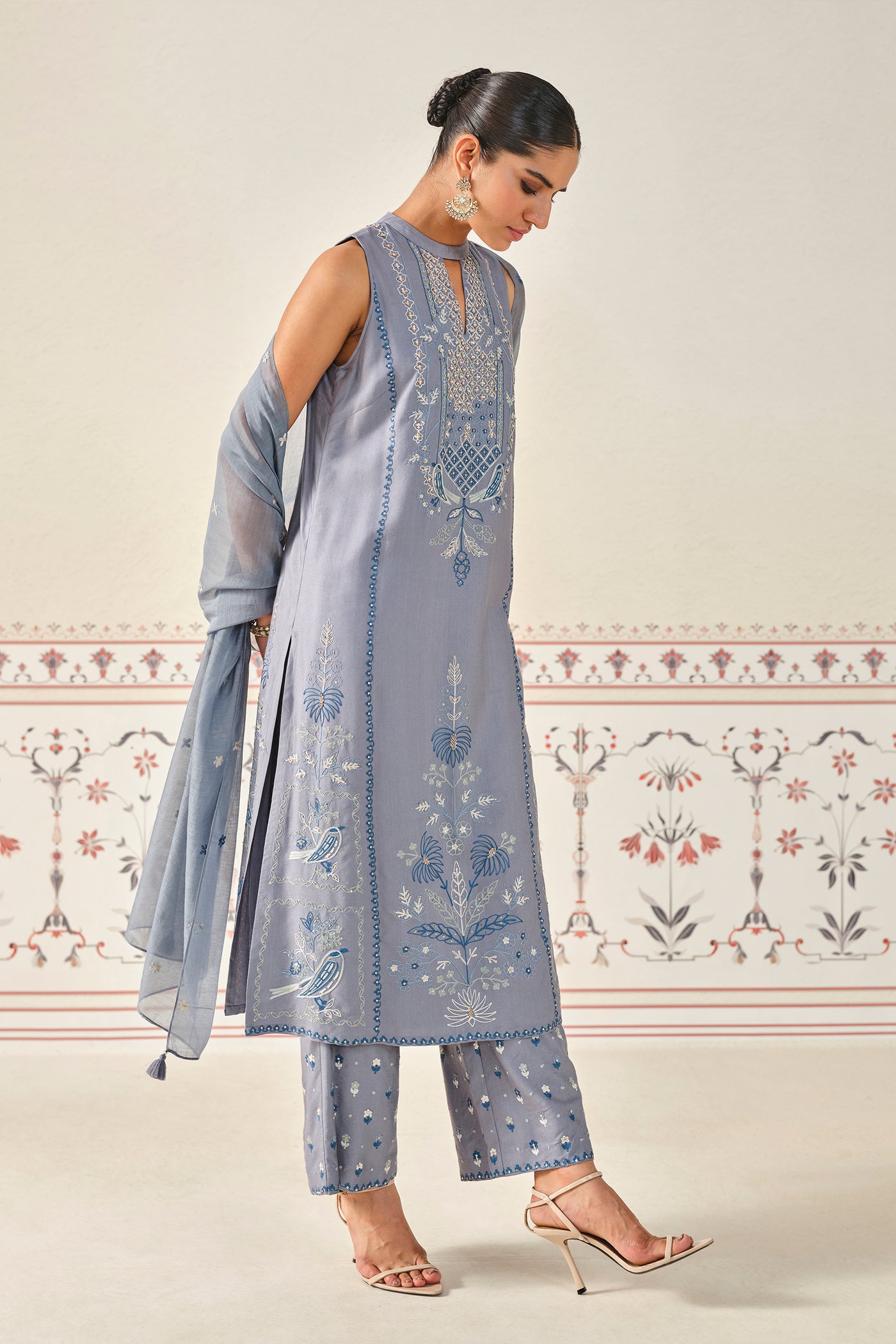 Anita Dongre Mayukhi Kantha Silk Suit Set indian designer wear online shopping melange singapore