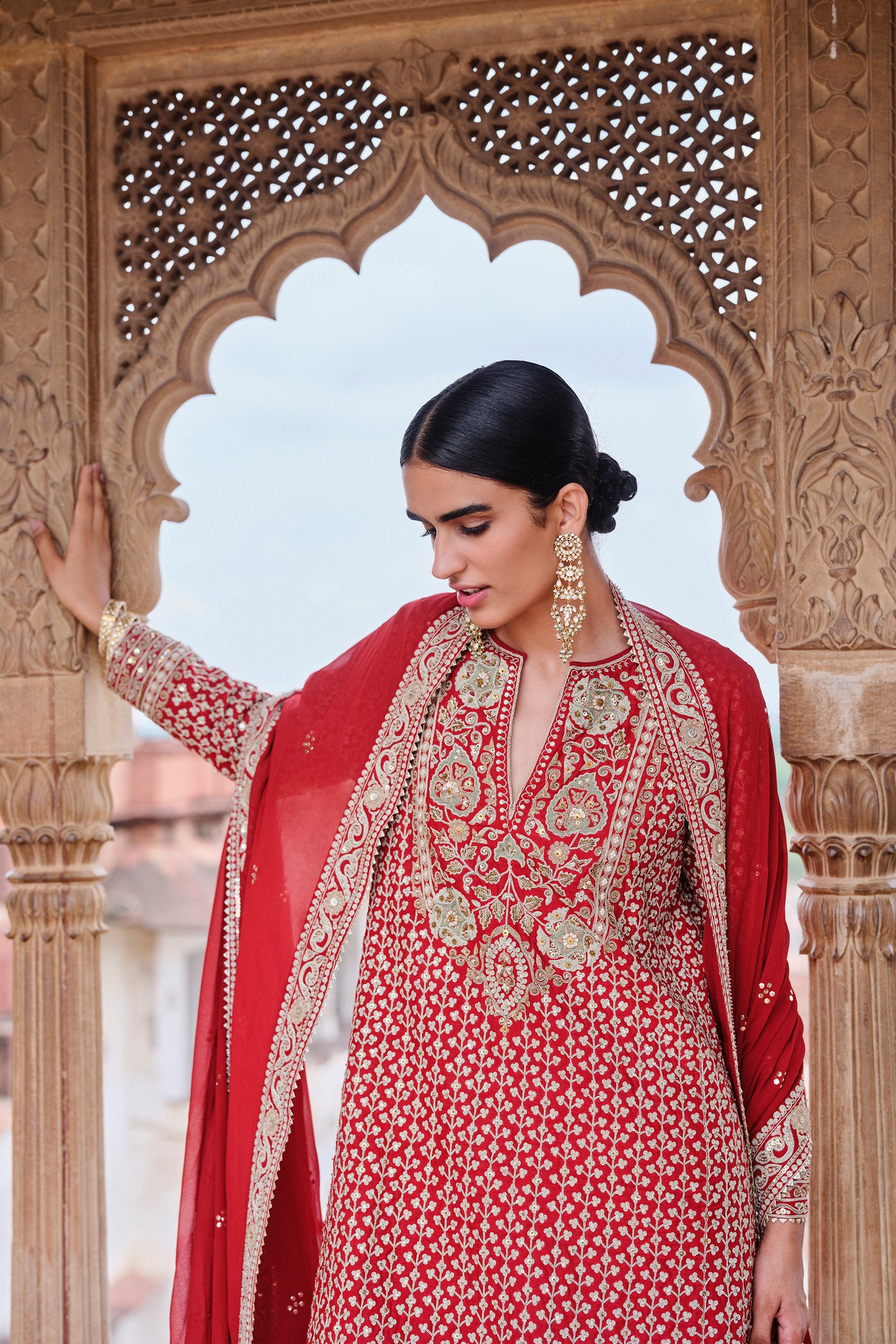 Anita Dongre Mehkash Embroidered Cord Silk Suit Set indian designer wear online shopping melange singapore
