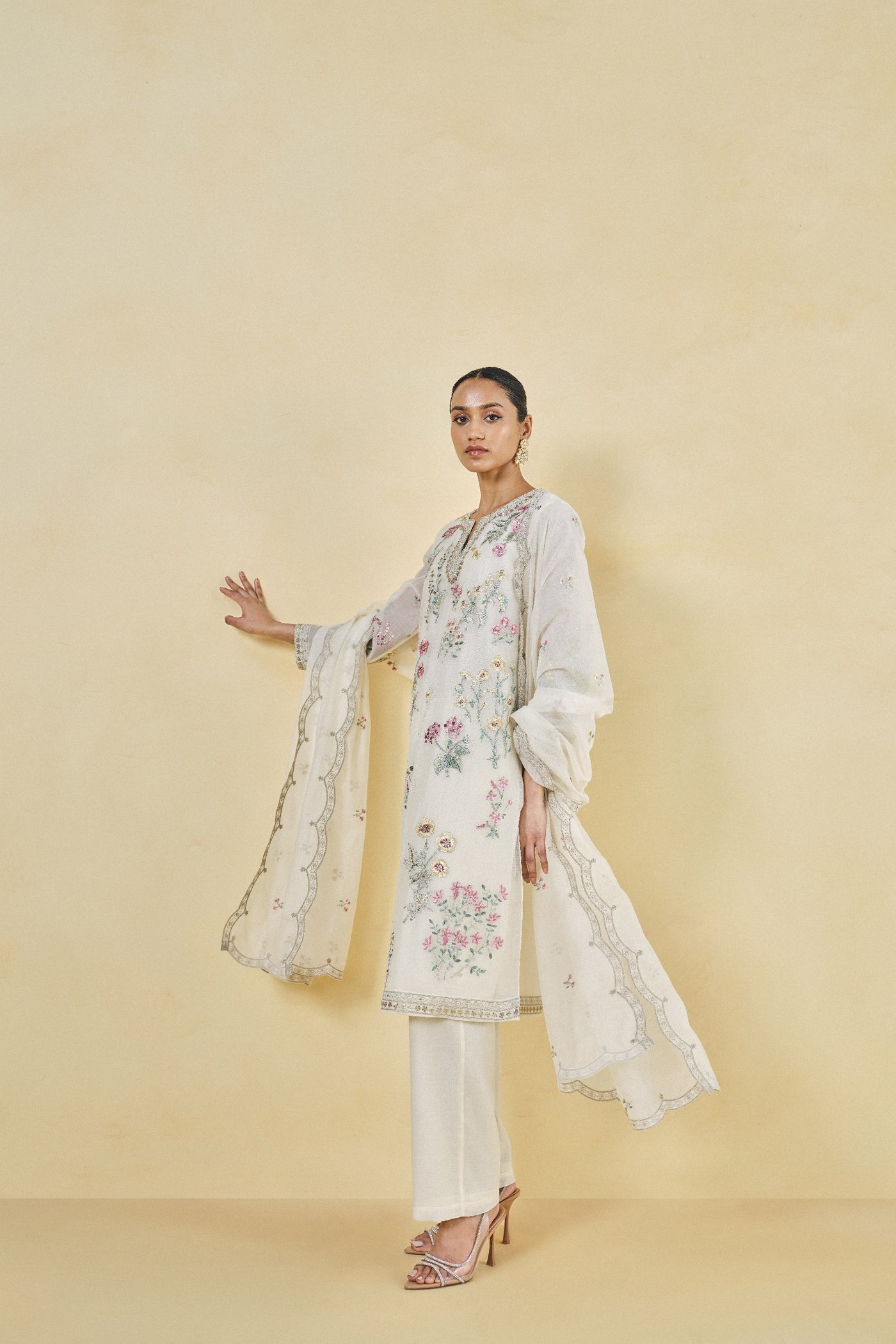 Anita Dongre Melisma Embroidered Mull Suit Set Natural indian designer wear online shopping melange singapore