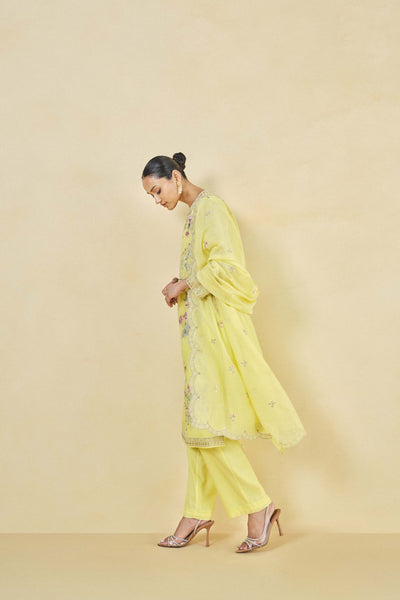 Anita Dongre Melisma Embroidered Mull Suit Set Yellow indian designer wear online shopping melange singapore