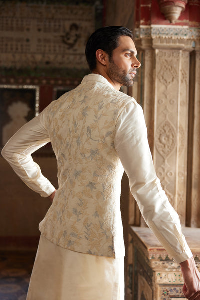 Anita Dongre Menswear Aaman Embroidered Cord Silk Nehru Jacket Ivory indian designer wear online shopping melange singapore