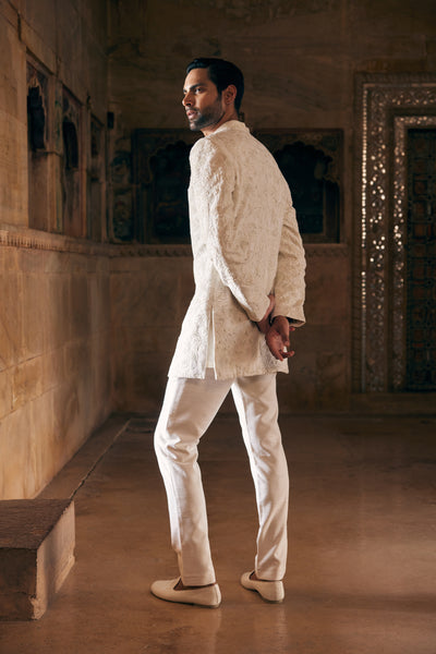 Anita Dongre Menswear Aanav Embroidered Silk Sherwani Off White indian designer wear online shopping melange singapore