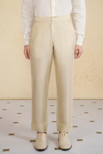 Anita Dongre Menswear Beige Silk Trousers indian designer wear online shopping melange singapore
