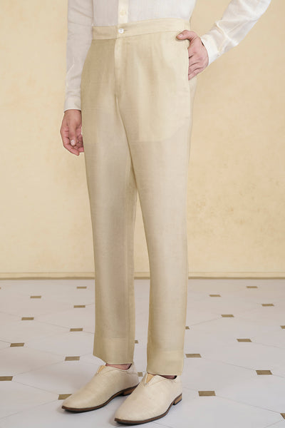 Anita Dongre Menswear Beige Silk Trousers indian designer wear online shopping melange singapore
