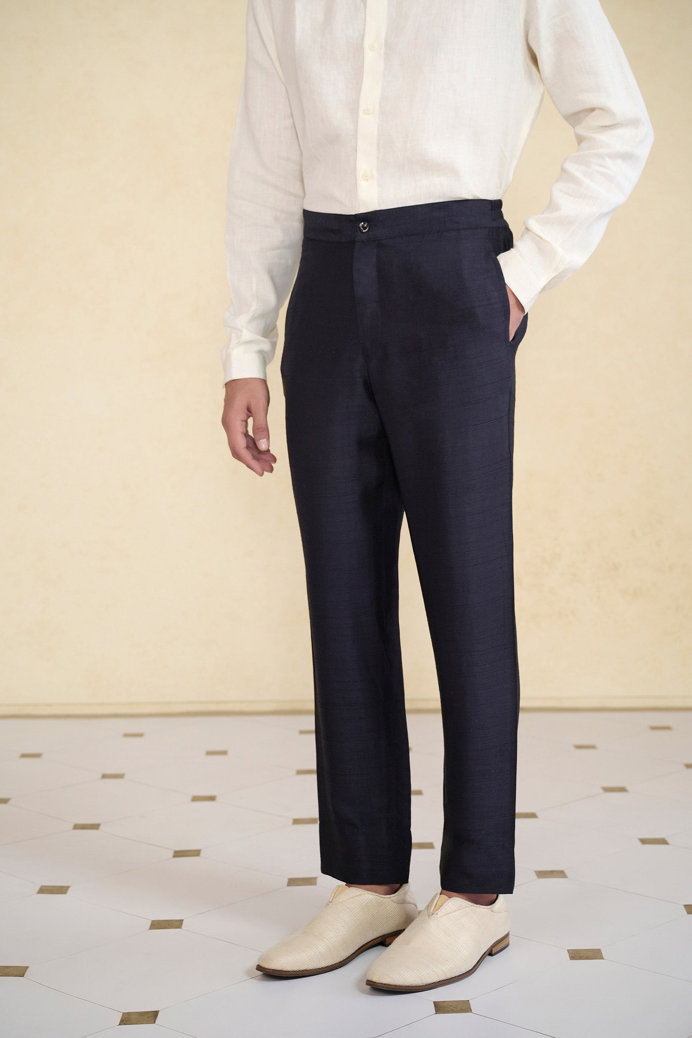 Anita Dongre Menswear Black Silk Trousers indian designer wear online shopping melange singapore