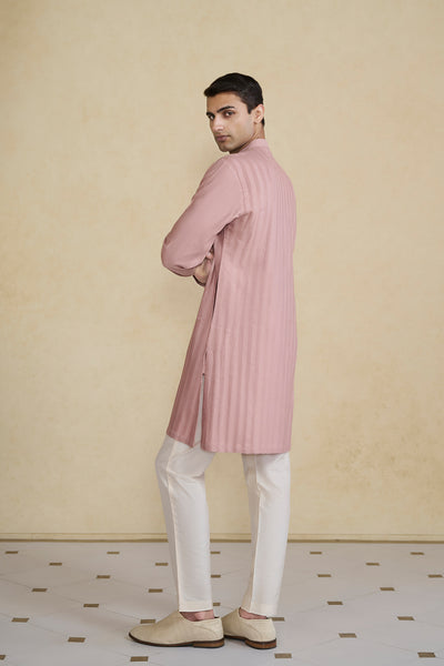 Anita Dongre Menswear Daeven Embroidered Silk Kurta Rose Pink indian designer wear online shopping melange singapore
