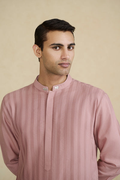 Anita Dongre Menswear Daeven Embroidered Silk Kurta Rose Pink indian designer wear online shopping melange singapore
