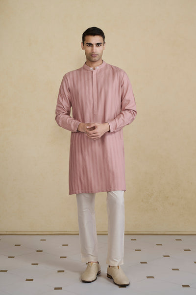 Anita Dongre Menswear Daeven Embroidered Silk Kurta Rose Pink indian designer wear online shopping melange singapore
