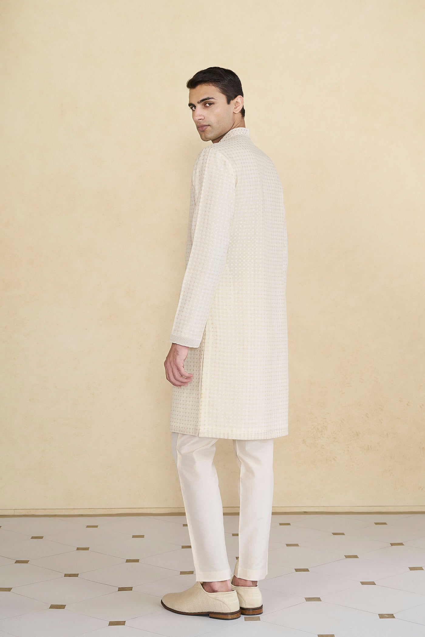 Anita Dongre Menswear Hemansh Embroidered Silk Kurta Cream indian designer wear online shopping melange singapore